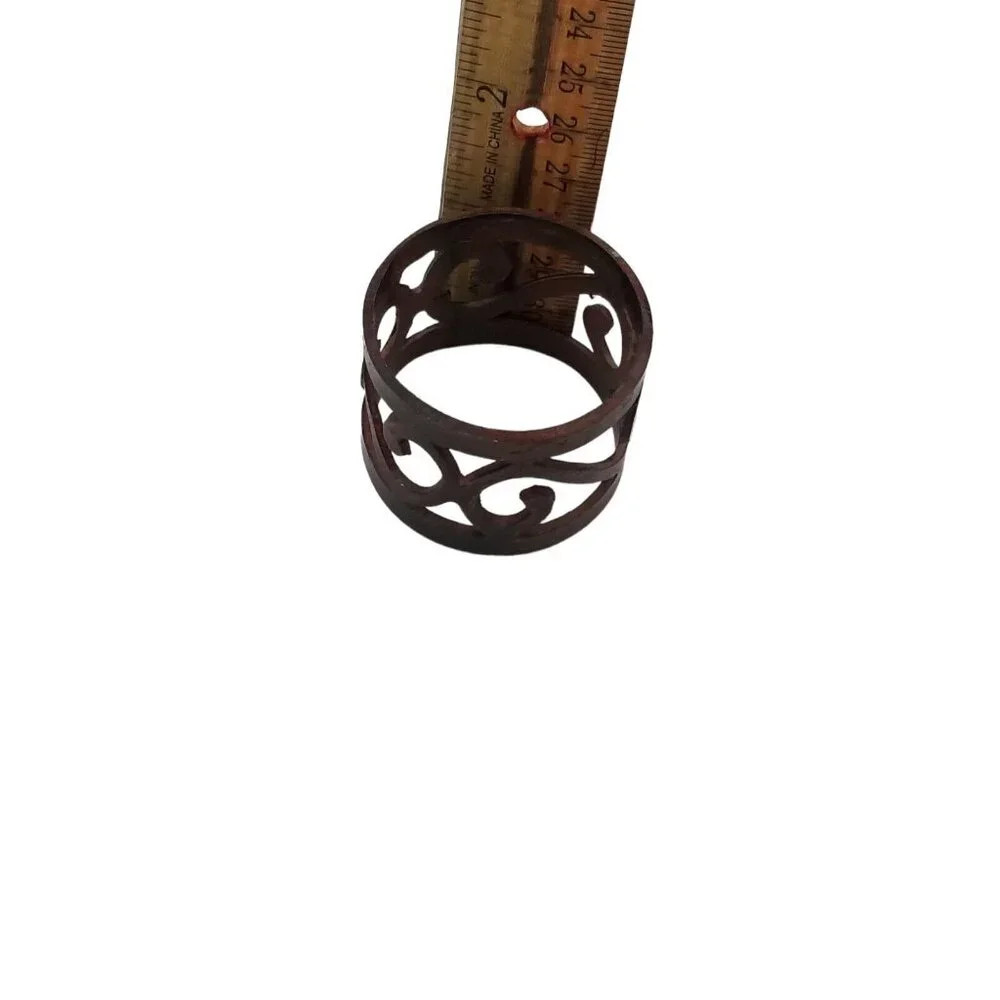 Napkin Ring Holders Set of 8 Metal Cut-Out‎ Scroll Burl Brown Pierced